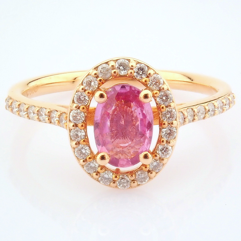 Certificated 14K Rose/Pink Gold Diamond & Pink Sapphire Ring / Total 0.98 ct