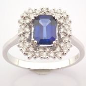 Certificated 14K White Gold Diamond & Sapphire Ring / Total 1.29 ct