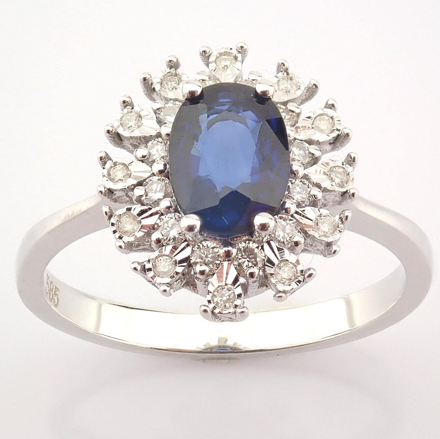 Certificated 14K White Gold Diamond & Sapphire Ring / Total 1.09 ct