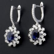 Certificated 18K White Gold Diamond & Sapphire Earring / Total 3.6 ct