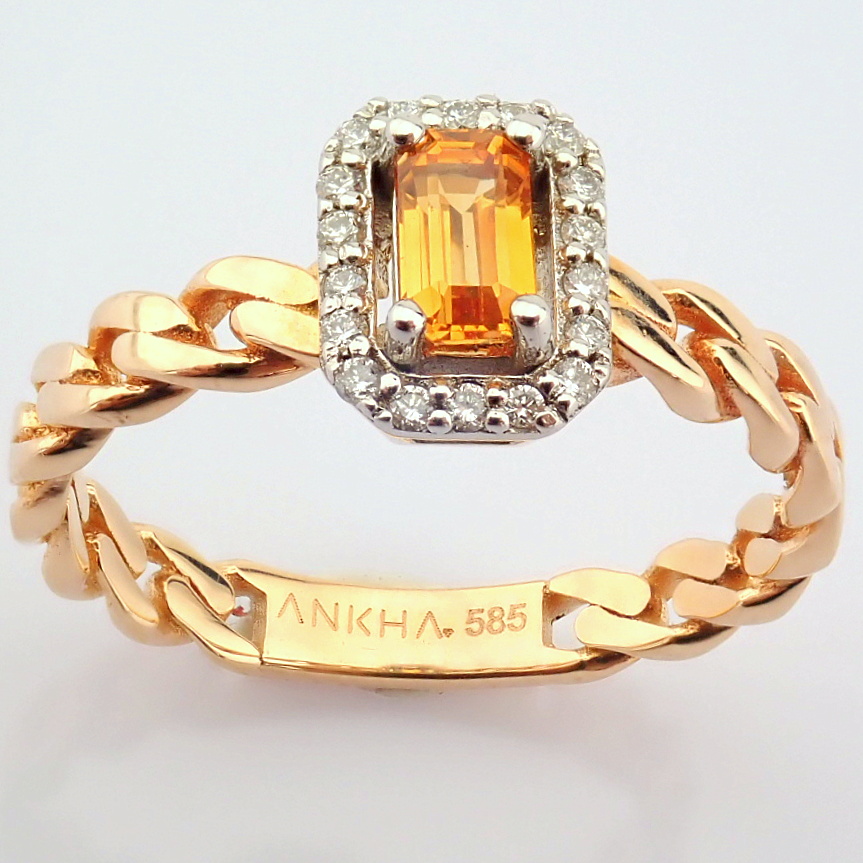 Certificated 14K Yellow Gold Diamond & Orange Sapphire Ring / Total 0.53 ct - Image 5 of 6