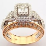 Certificated 14K White and Rose Gold Diamond Ring / Total 1.34 ct