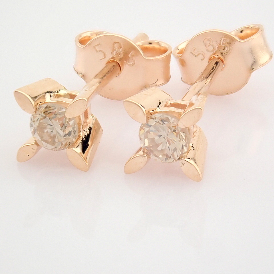 Certificated 14K Rose/Pink Gold Diamond Solitaire Earring / Total 0.2 ct - Image 7 of 7