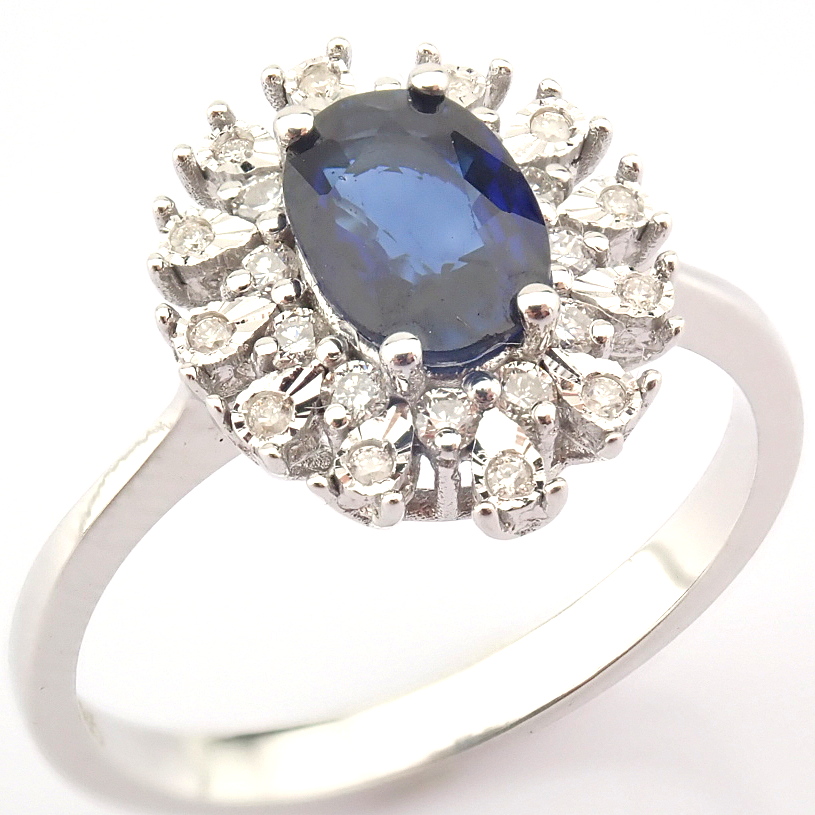 Certificated 14K White Gold Diamond & Sapphire Ring / Total 1.09 ct - Image 2 of 7