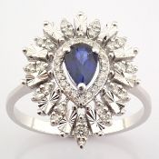 Certificated 14K White Gold Diamond & Sapphire Ring / Total 0.73 ct