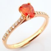 Certificated 14K Rose/Pink Gold Diamond & Orange Sapphire Ring / Total 0.63 ct