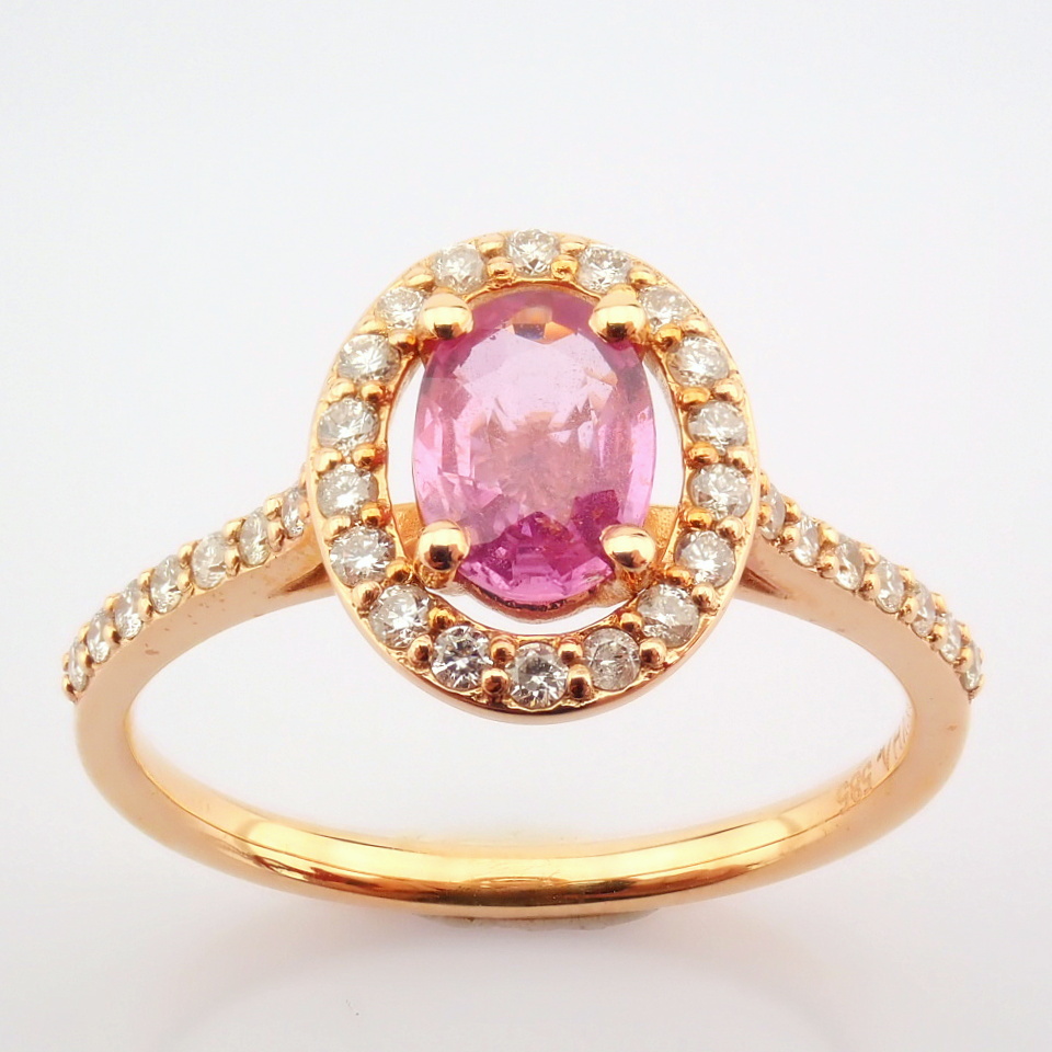 Certificated 14K Rose/Pink Gold Diamond & Pink Sapphire Ring / Total 0.98 ct - Image 6 of 6