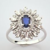 Certificated 14K White Gold Diamond & Sapphire Ring / Total 0.67 ct