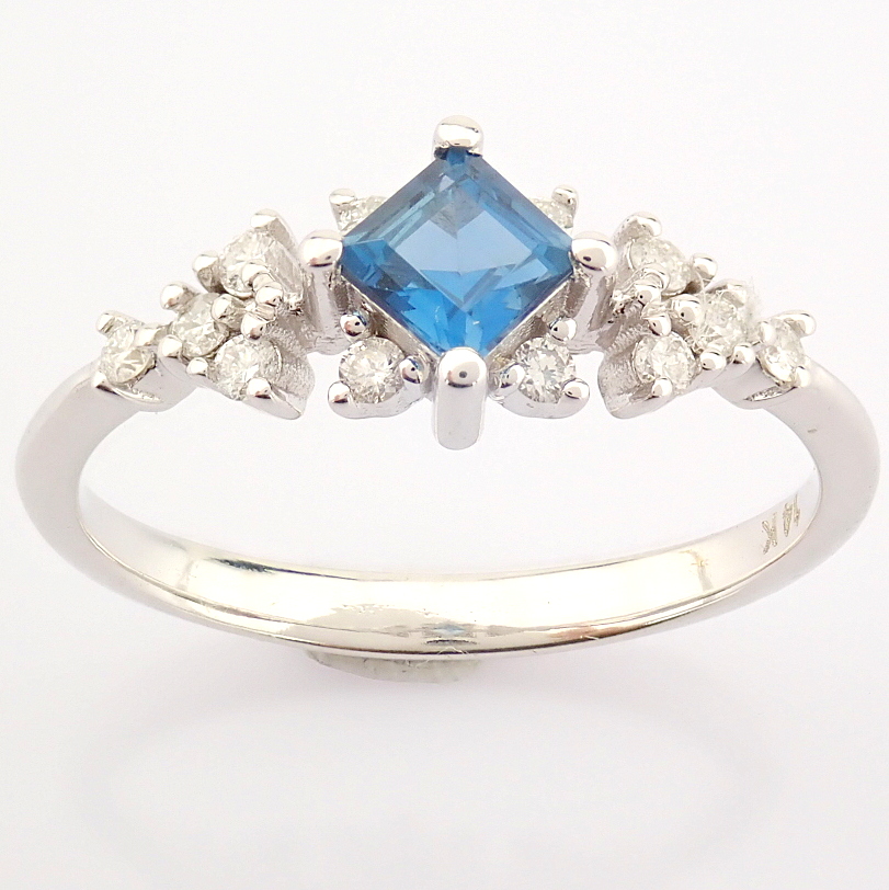 Certificated 14K White Gold Diamond & London Blue Topaz Ring / Total 0.56 ct - Image 8 of 10