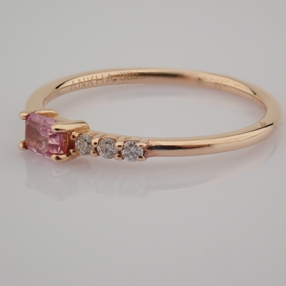 Certificated 14K Rose/Pink Gold Diamond & Pink Sapphire Ring / Total 0.27 ct - Image 2 of 5