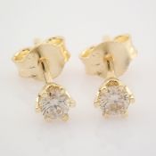 Certificated 14K Yellow Gold Diamond Solitaire Earring / Total 0.2 ct