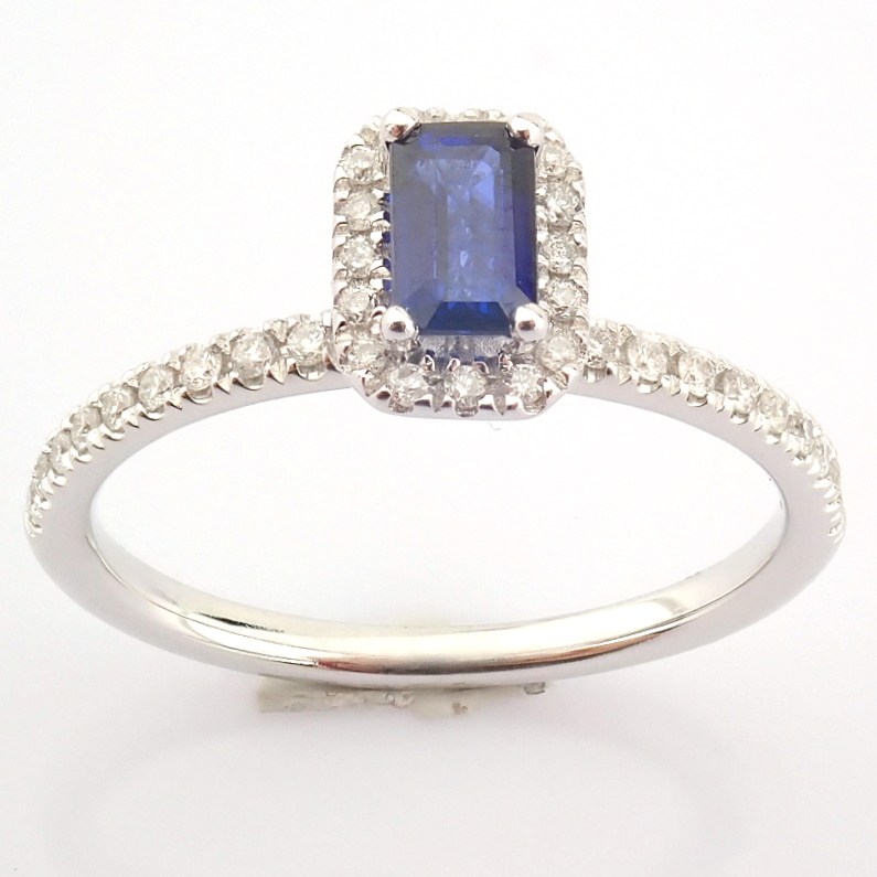 Certificated 14K White Gold Diamond & Sapphire Ring / Total 0.63 ct - Image 9 of 9