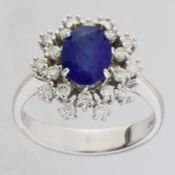 Certificated 18K White Gold Diamond & Tanzanite Ring / Total 1.6 ct