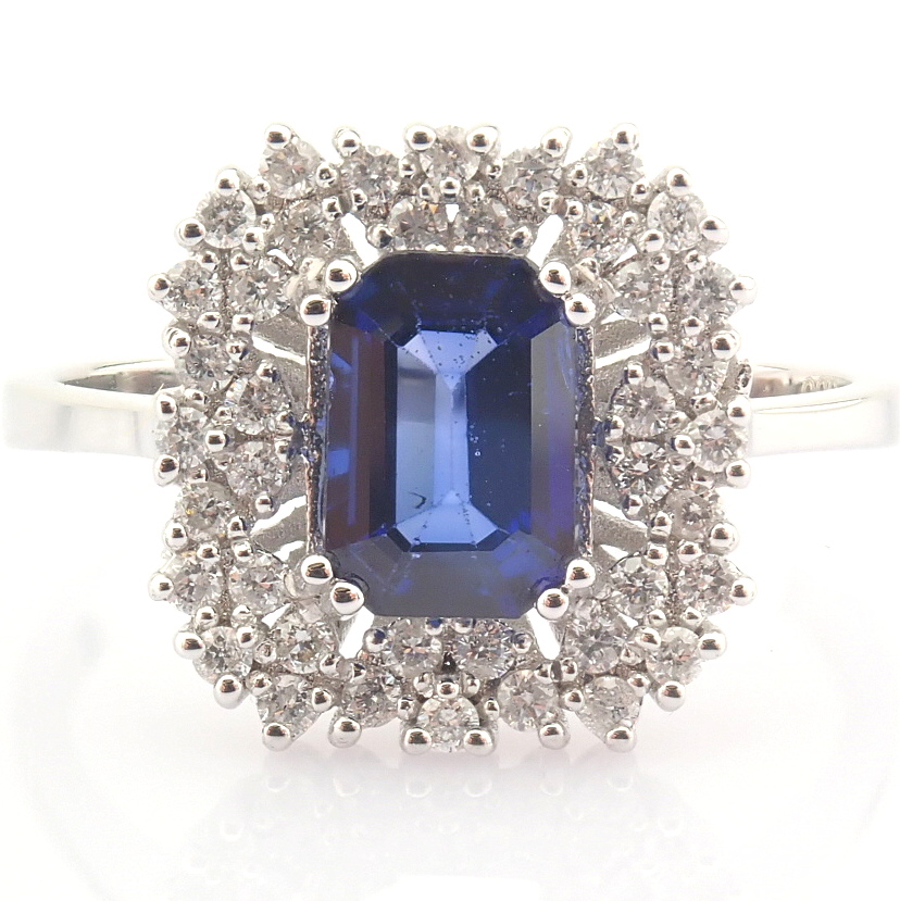 Certificated 14K White Gold Diamond & Sapphire Ring / Total 1.29 ct - Image 4 of 7