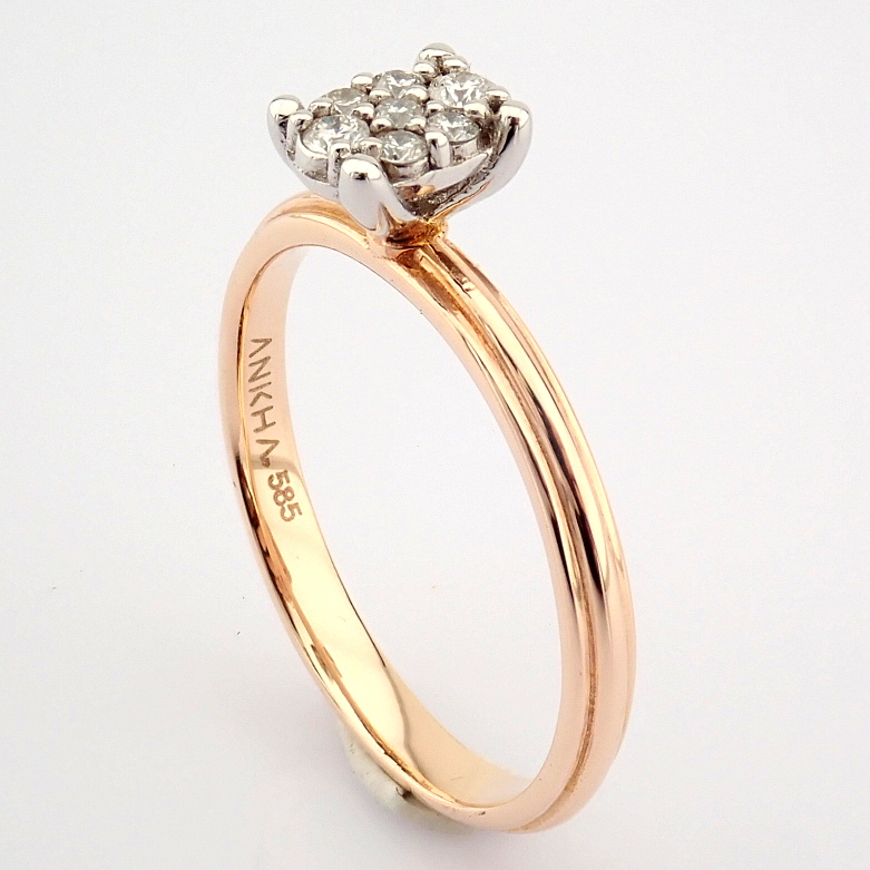 Certificated 14K White and Rose Gold Diamond Ring / Total 0.13 ct - Image 3 of 7