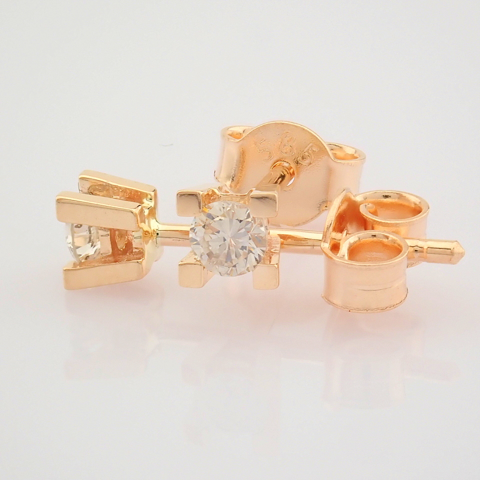 Certificated 14K Rose/Pink Gold Diamond Solitaire Earring / Total 0.2 ct - Image 3 of 8