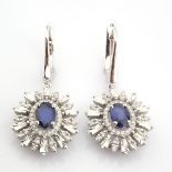 Certificated 14K White Gold Diamond & Sapphire Earring / Total 1.32 ct