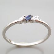 Certificated 14K White Gold Diamond & Sapphire Ring / Total 0.08 ct