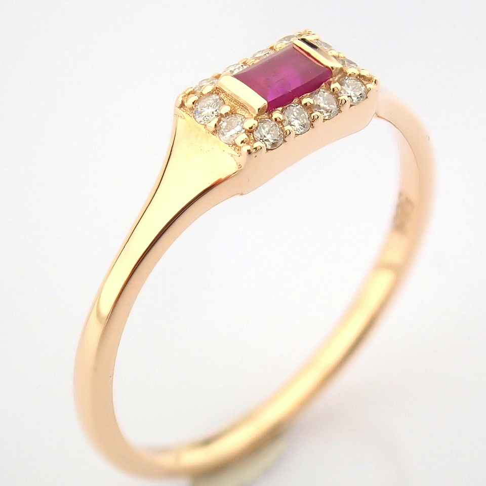 Certificated 14K Rose/Pink Gold Diamond & Ruby Ring / Total 0.28 ct - Image 4 of 7
