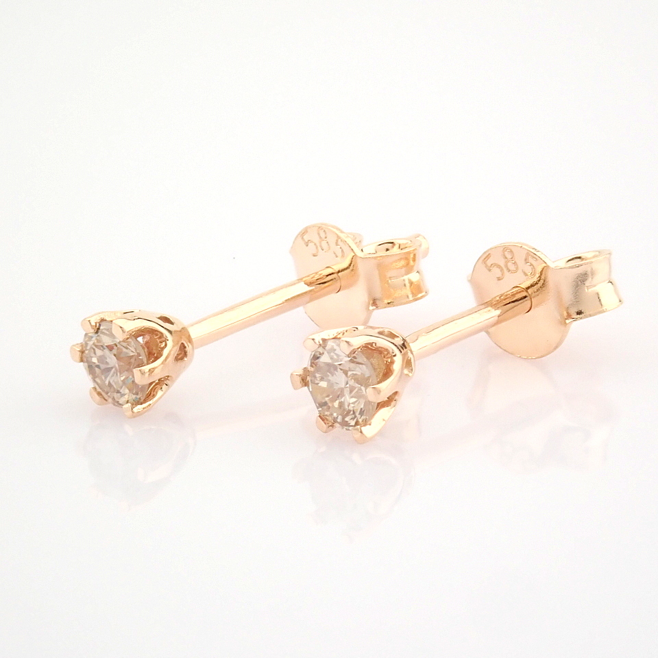 Certificated 14K Rose/Pink Gold Diamond Solitaire Earring / Total 0.2 ct - Image 2 of 8