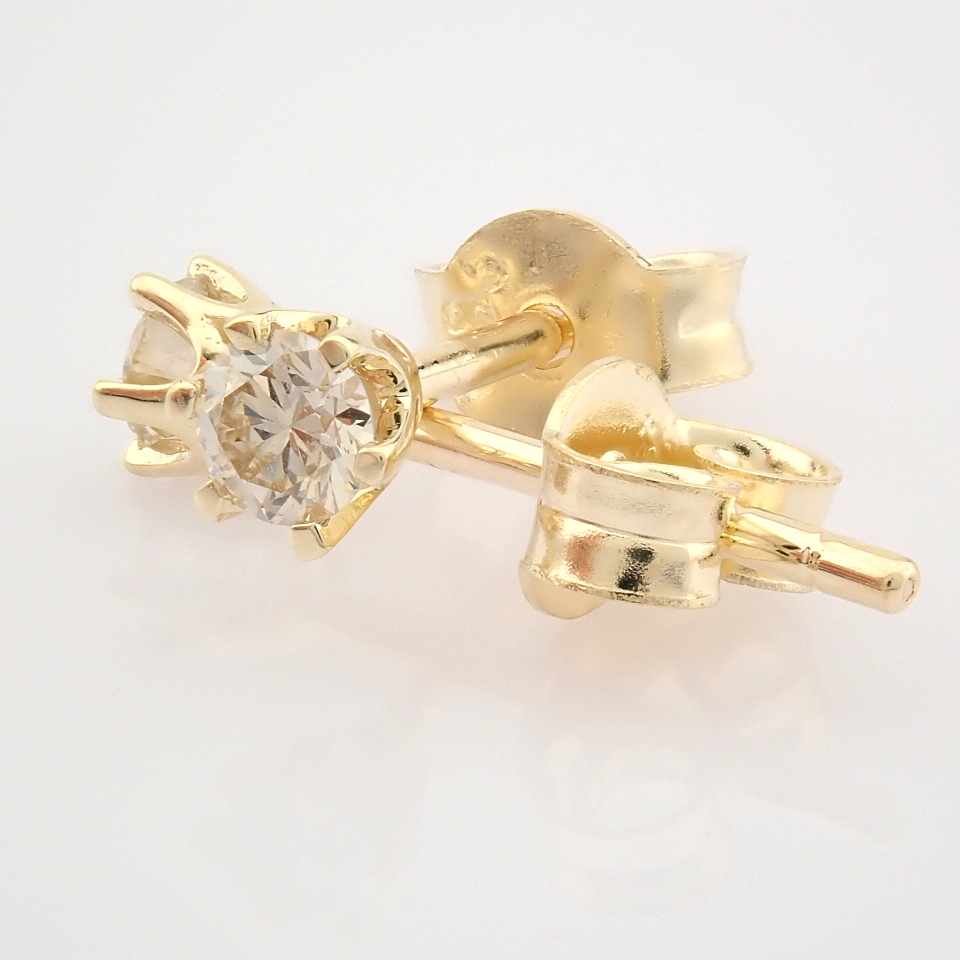 Certificated 14K Yellow Gold Diamond Solitaire Earring / Total 0.2 ct - Image 5 of 7