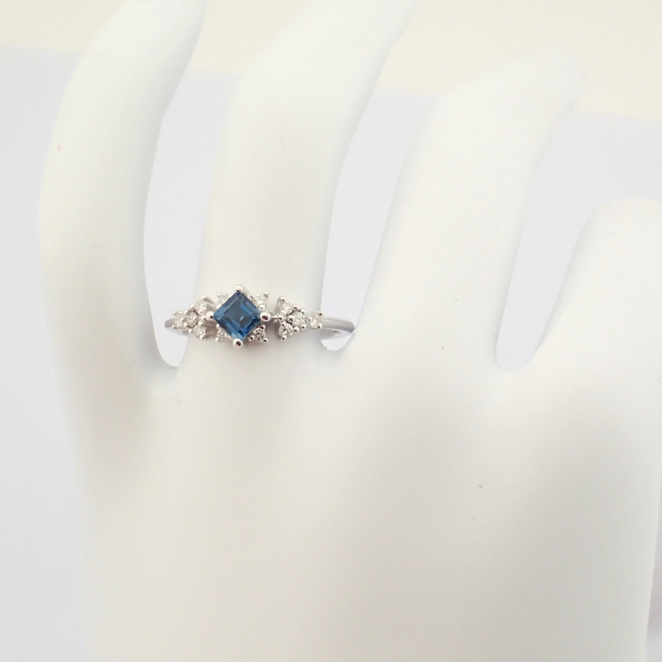Certificated 14K White Gold Diamond & London Blue Topaz Ring / Total 0.56 ct - Image 2 of 10