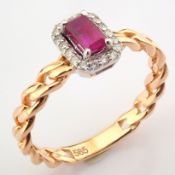 Certificated 14K White and Rose Gold Diamond & Ruby Ring / Total 0.54 ct