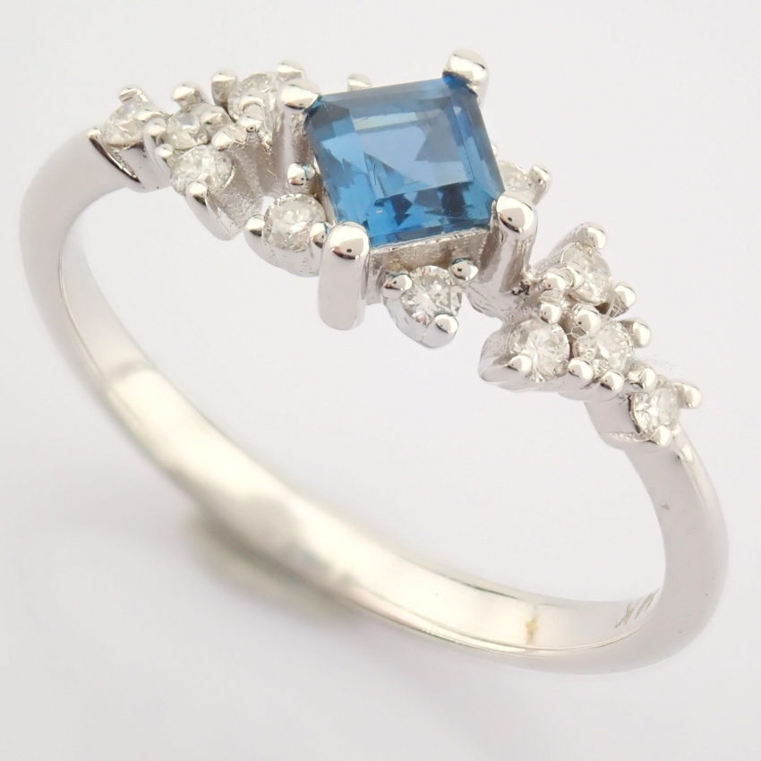 Certificated 14K White Gold Diamond & London Blue Topaz Ring / Total 0.56 ct - Image 3 of 10