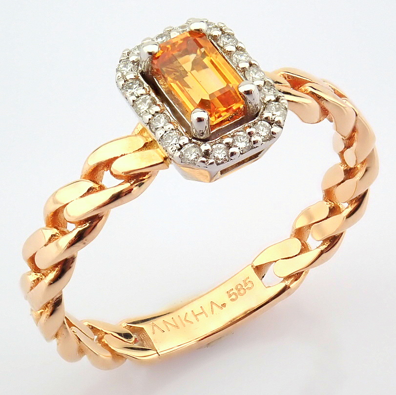 Certificated 14K Yellow Gold Diamond & Orange Sapphire Ring / Total 0.53 ct - Image 4 of 6