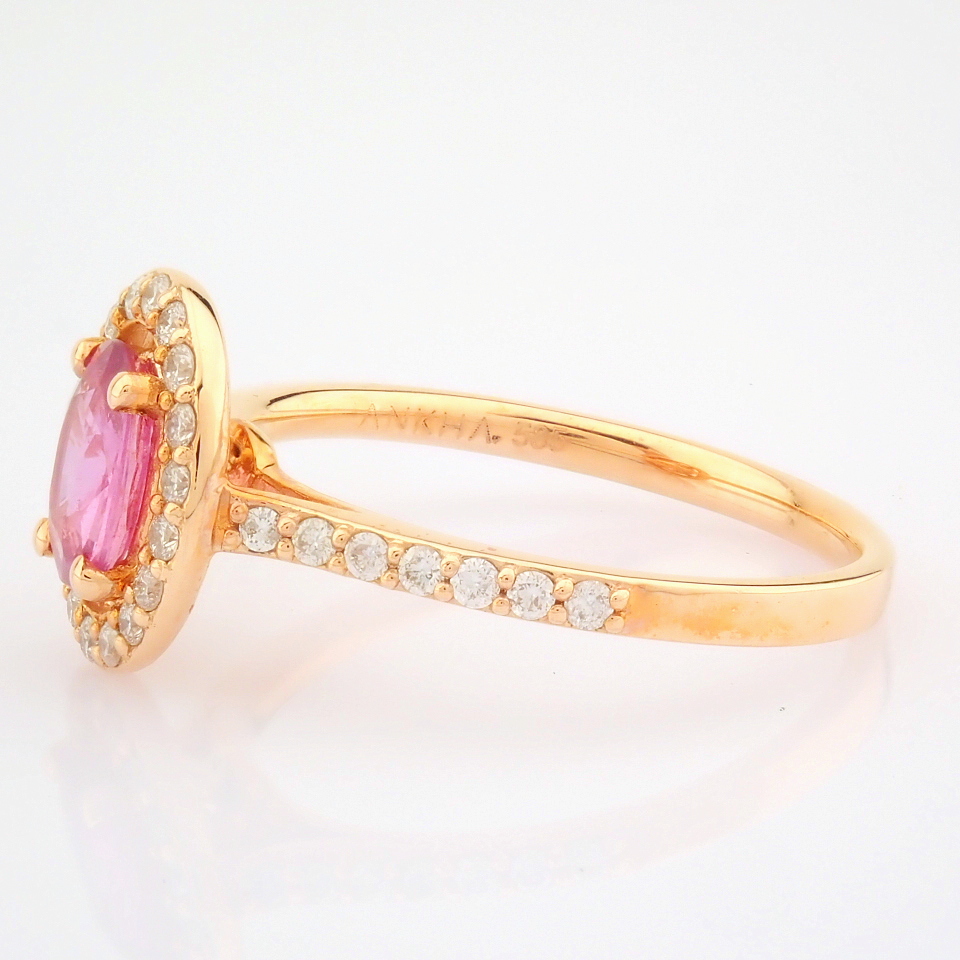 Certificated 14K Rose/Pink Gold Diamond & Pink Sapphire Ring / Total 0.98 ct - Image 3 of 6