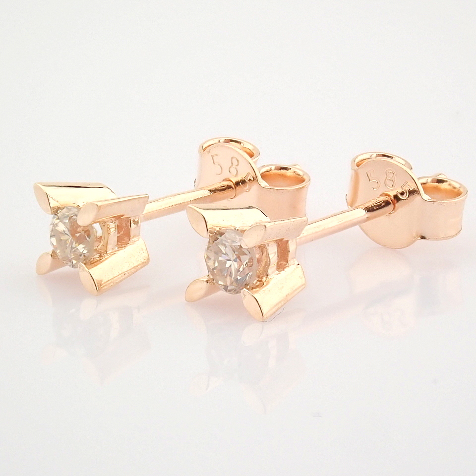 Certificated 14K Rose/Pink Gold Diamond Solitaire Earring / Total 0.2 ct - Image 2 of 7