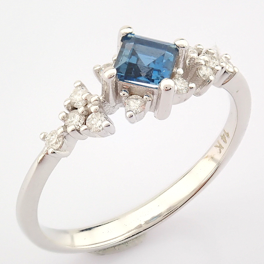 Certificated 14K White Gold Diamond & London Blue Topaz Ring / Total 0.56 ct - Image 9 of 10