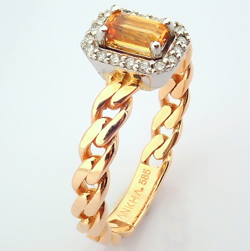 Certificated 14K Yellow Gold Diamond & Orange Sapphire Ring / Total 0.53 ct - Image 6 of 6