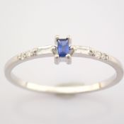 Certificated 14K White Gold Diamond & Sapphire Ring / Total 0.12 ct