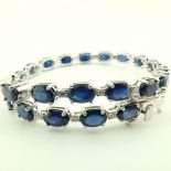 Certificated 14K White Gold Diamond & Sapphire Bracelet / Total 13.74 ct