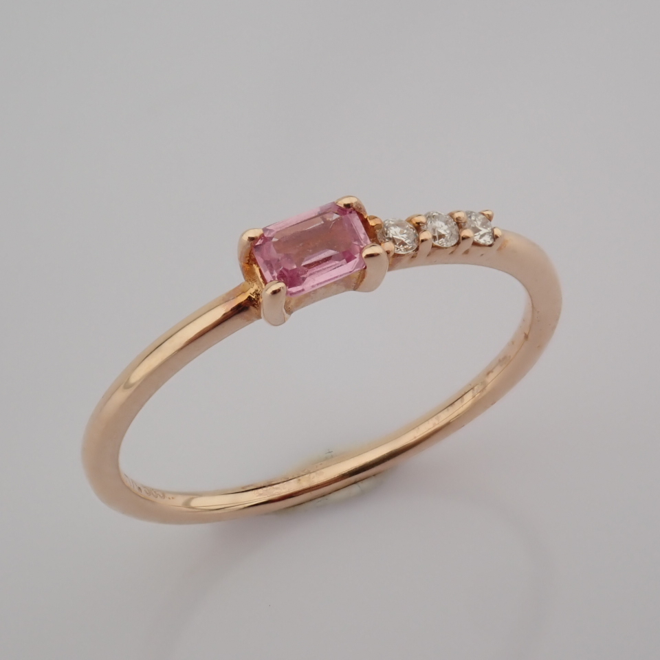 Certificated 14K Rose/Pink Gold Diamond & Pink Sapphire Ring / Total 0.27 ct - Image 5 of 5