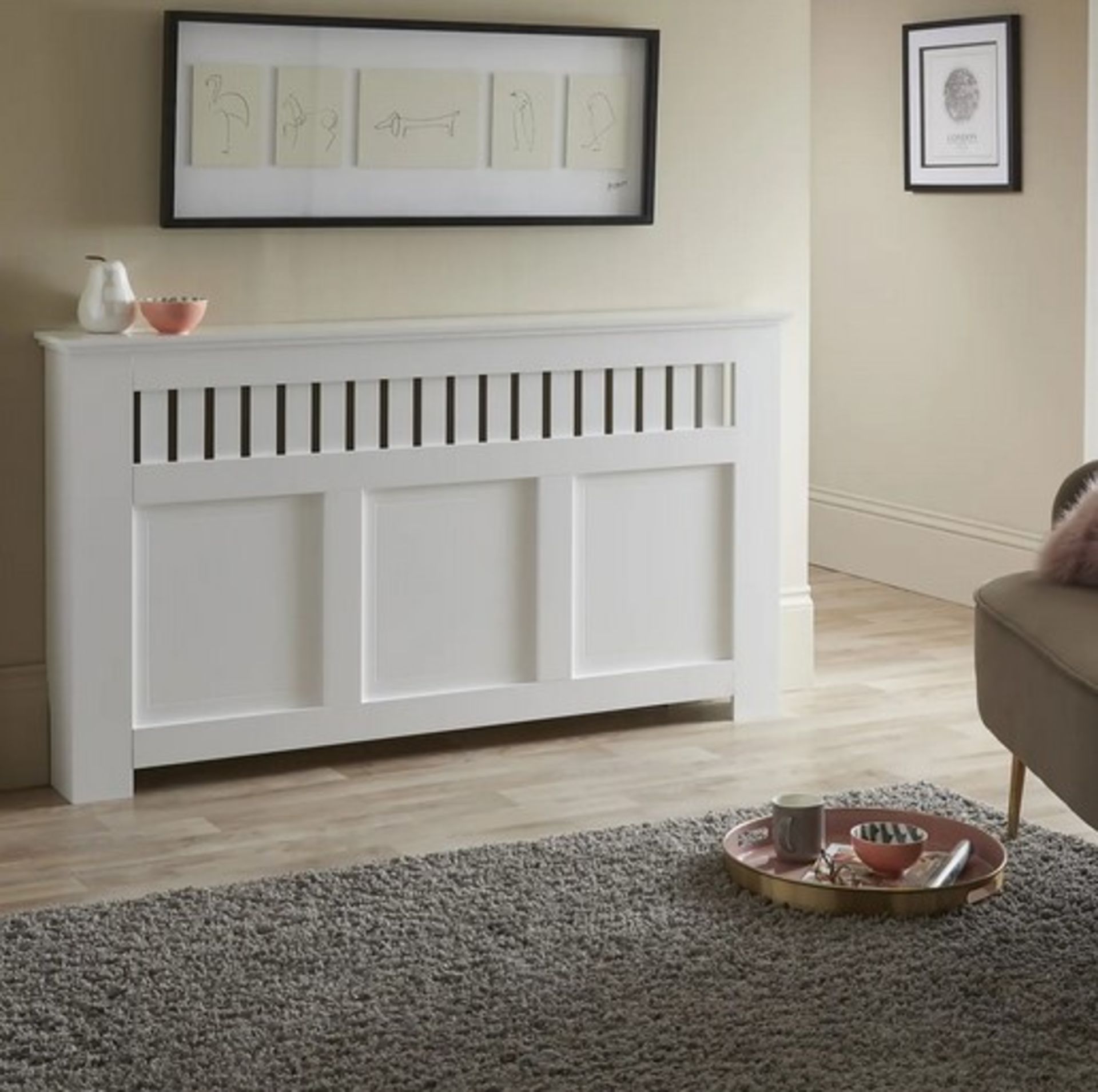 (2/Mez) RRP £100. Lloyd Pascal White Country Style Large Radiator Cabinet. (H81.5xW150xD19cm) - Image 4 of 5