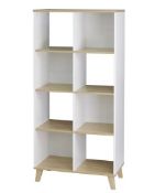 (105/Mez) Living Elements Clever Cube 2x4 Tall Cube Storage Unit With Wooden Legs White & Oak Fin...