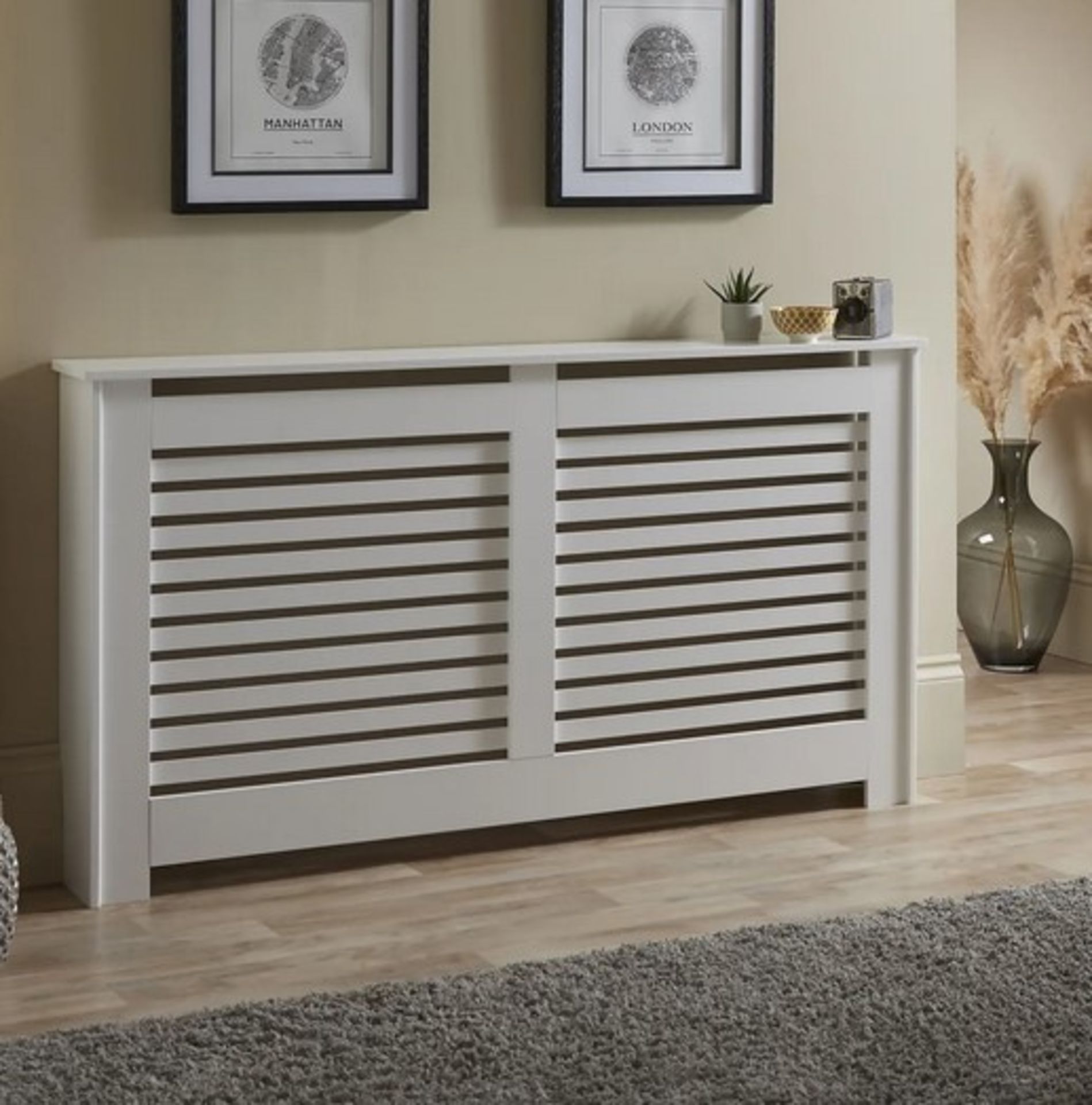 (1/Mez) RRP £100. Lloyd Pascal White Contemporary Large Radiator Cabinet. (81.5Hx150Wx19Dcm) - Image 4 of 5