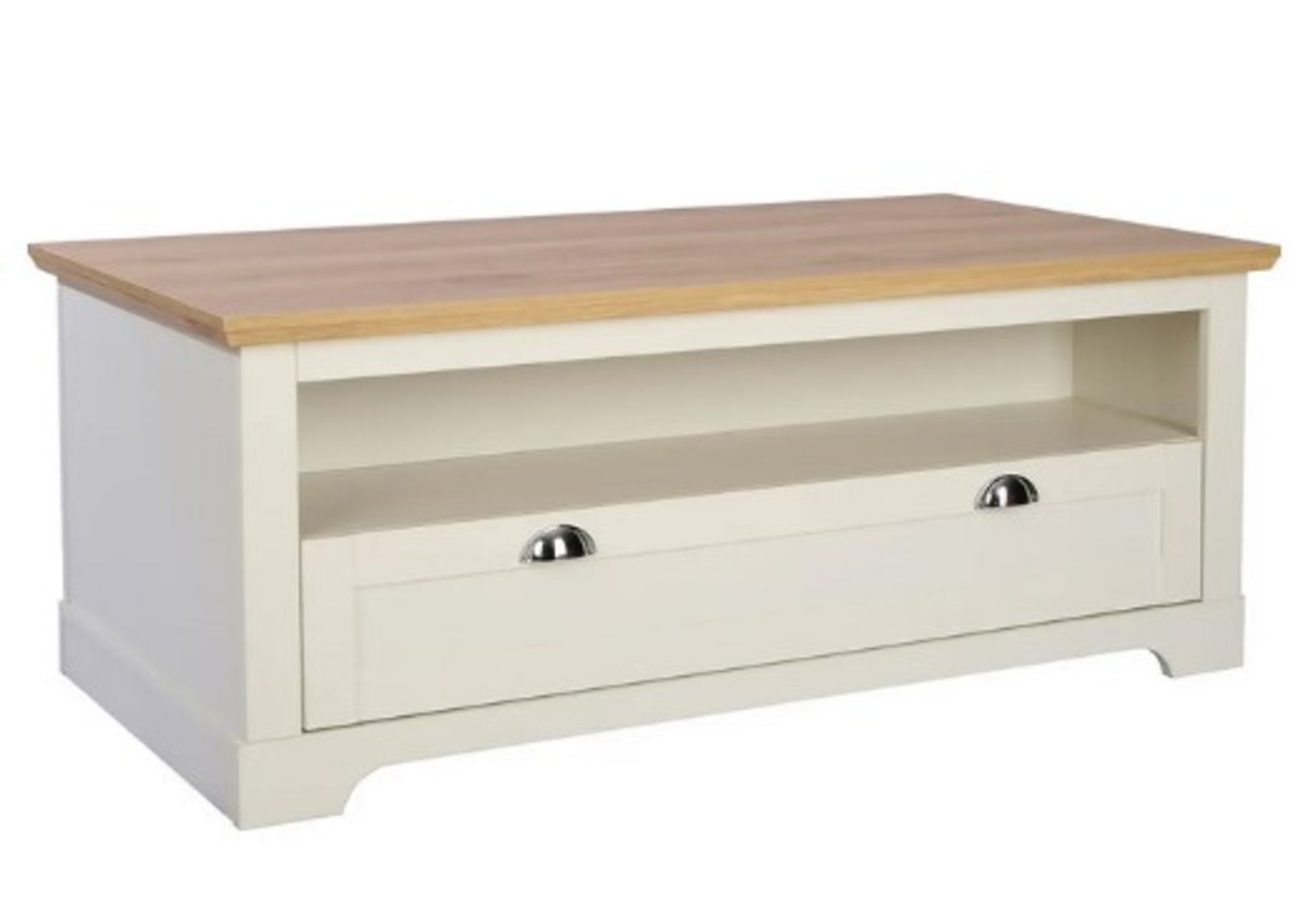 (44/Mez) RRP £175. Diva Coffee Table Ivory. Ivory Finish With Oak Effect Top. Open Shelf And Comp... - Image 4 of 5