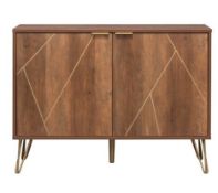 (117/Mez) RRP £85. Moscow Dark Wood Sideboard With Gold Colouring Detailing. Retro Style. 2 Doors...