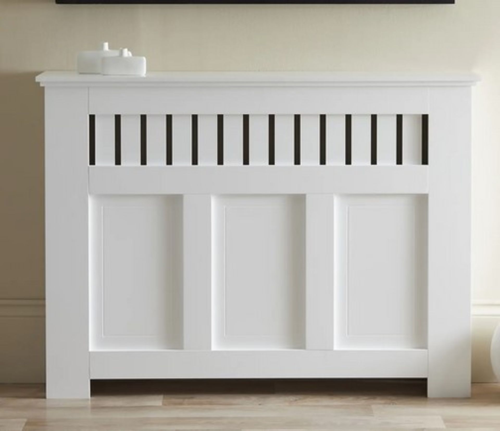 (115/Mez) RRP £80. Lloyd Pascal White Country Style Medium Radiator Cabinet. Country Style Front.... - Image 4 of 5