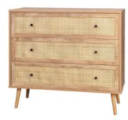 (121/Mez) RRP £145. Kubu Rattan 3 Drawer Chest. Woven Cane Detailing. Wood-Effect Finish. (H79xW9...