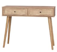 (89/Mez) RRP £95. Kubu Rattan Console Desk. Woven Cane Detailing. Wood-effect Finish. (H81xW100xD...