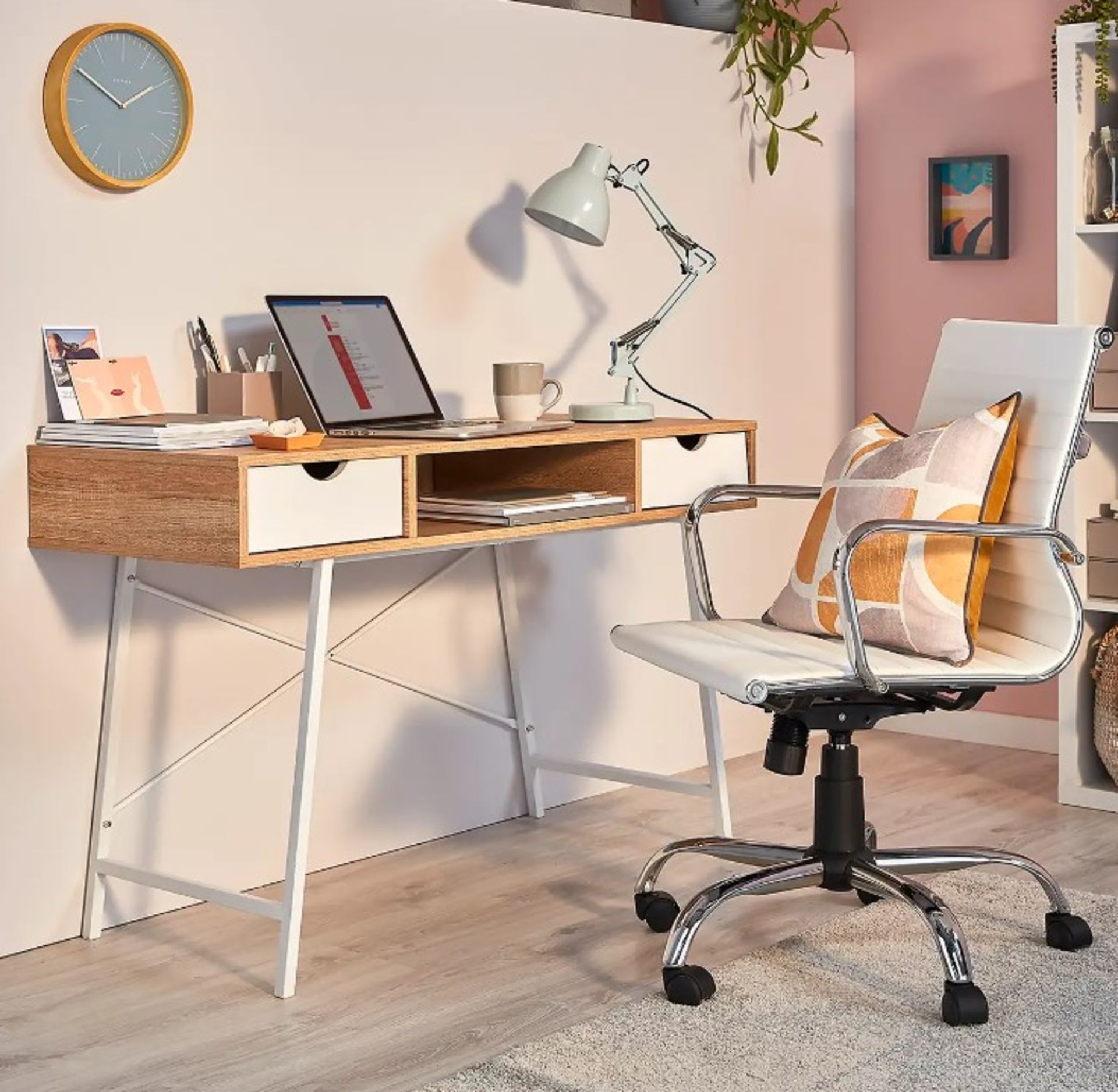 (161/Mez) Donna Desk With White Drawers. Multi Functional Desk Or Console Table With 2 White Draw... - Image 3 of 4