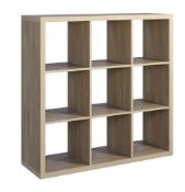(36/Mez) 3x3 Cube Storage Unit Sanoma Oak Finish. 9 Separate Compartments. 15Kg Per Shelf Holding...