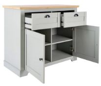 (125/Mez) RRP £200. Divine Compact Sideboard Grey. Grey Finish With Oak Effect Top. Two Drawers A...