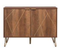 (42/Mez) RRP £85. Moscow Dark Wood Sideboard With Gold Colouring Detailing. Retro Style. 2 Doors...