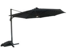 (108/Mez) RRP £270. 3.5 Metre Overhanging Parasol With Lights. Powder Coated Aluminium And Steel...