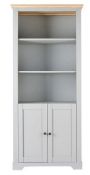 (92/Mez) RRP £175. Divine Bookcase Grey and Oak. Two Tone Style. 3 Tiers of Shelves. (H180xW79xD3...